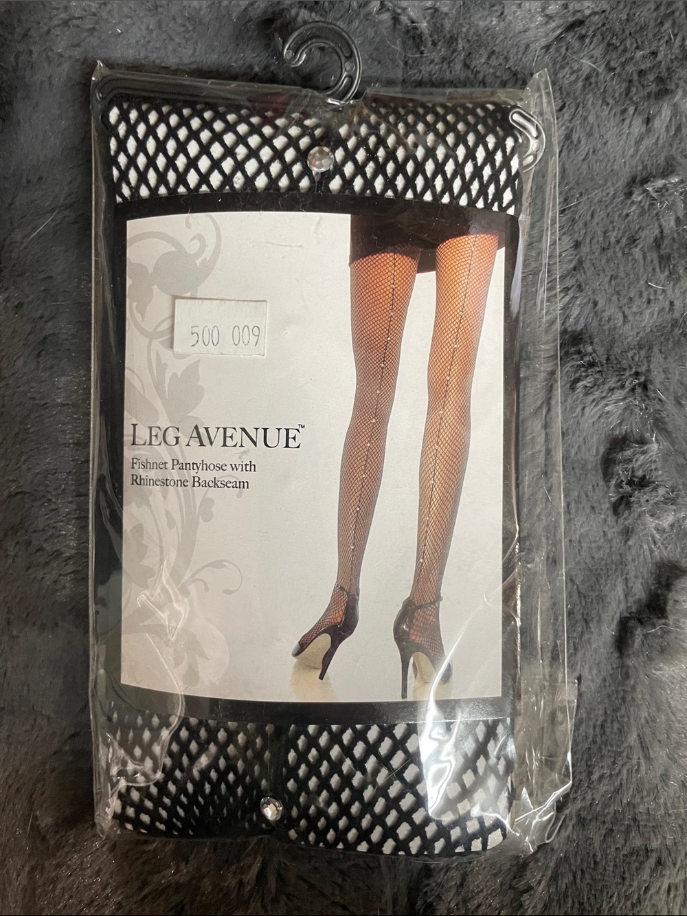 Leg Avenue Black Fishnet Pantyhose with Rhinestone Backseam Accent